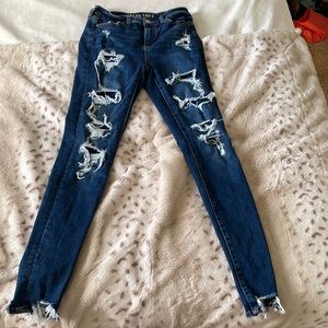 american eagle distressed (with patches) jeans darks wash